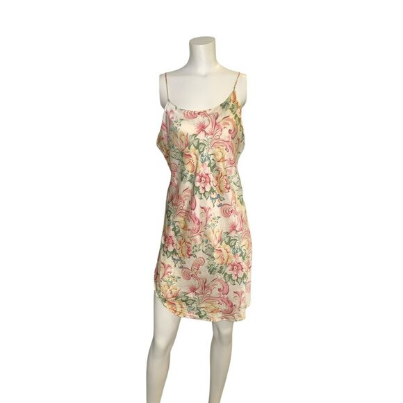 VTG Valerie Stevens Floral 100% Silk Slip Dress L 90s Y2K Nightgown Chemise - Picture 1 of 9